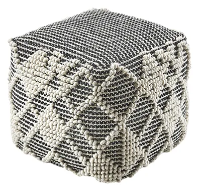 Produktbild von Lockardi Sitzpouf Pouf Sitzwüfel Hocker RAJA aus Baumwolle mit Muster - weiß/schwarz | Sitzkissen Wohnzimmer Schlafzimmer Fußhocker Fußablage