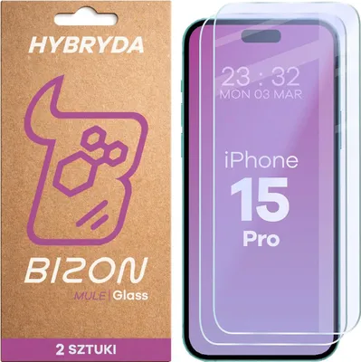 Produktbild von 2x Flexibles Hybridglas für iPhone 15 Pro, Bizon Glass Mule Duo