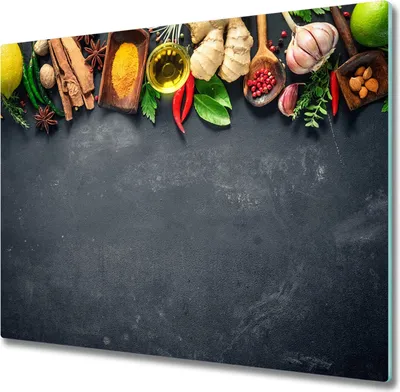 Produktbild von Glas Herdabdeckplatte 60x52 cm Spritzschutz Glasabdeckplatte Schneidebrett Kräuter und Gewürze
