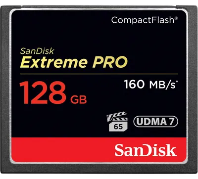 Zdjęcie produktu dla SanDisk 128GB Extreme Pro CF 160MB/s, 128 GB, Karta pamięci CompactFlash, 160 MB/s, 150 MB/s