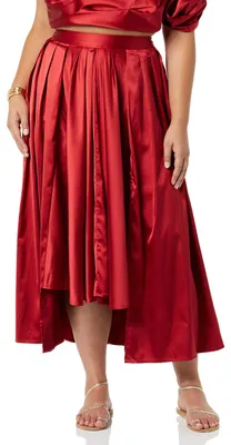 Productafbeelding van Making The Cut, damesmaxirok met drapeereffect en asymmetrische zoom, rood, maat S