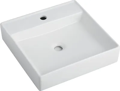 Produktbild von sanicomfort Aufsatzwaschtisch HERU 44 x 44 cm – eckiges Waschbecken ohne Überlauf – Keramik Waschschale in weiß matt, modernes Design für Bad & Gäste-WC