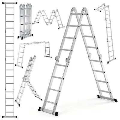 Obrázok produktu pre Eikuavons univerzálna hliníková rebrík 7v1, 4x4 priečky, výška cca 470 cm / 4,7 m, skladacia rebrík s kĺbovým mechanizmom, vhodná pre dom a dielňu, príložková rebrík, maximálna nosnosť 150 kg