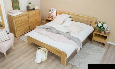 Image de Lit en bois massif 180x200, lit double en bois massif, lit en bois véritable, lit en bois plein