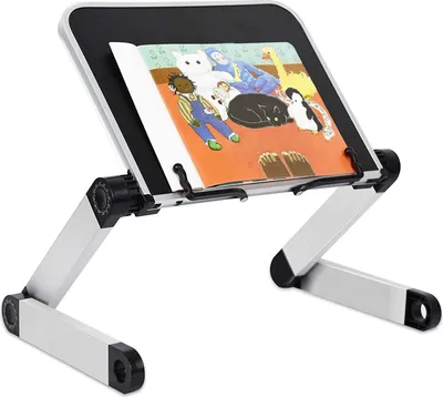 Image de Support de livre de bureau, 360 degrés Réglable Support de lecture Support de livre Support de livre Support de tablette Alliage d'aluminium