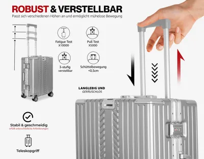 Produktbild von WINLIFE® 75cm XL Hartschalenkoffer Aufgabegepäck Alu-Rahmen, ABS, TSA-Schloss, 4 Rollen, leichter & robuster Reisekoffer, großer Trolley Silber