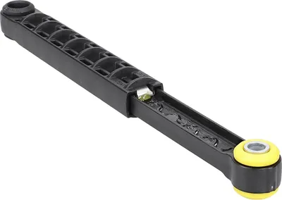 A black and yellow shock absorber for a washing machine, shown against a white background.