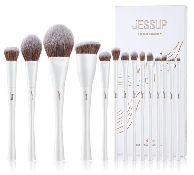Produktbild von Make-up Pinselset 14 Stück Kosmetikpinsel Schminkpinsel Gesicht Augen Puder Foundation Concealer Rouge Contour Lidschatten Blending Perlweiß T343