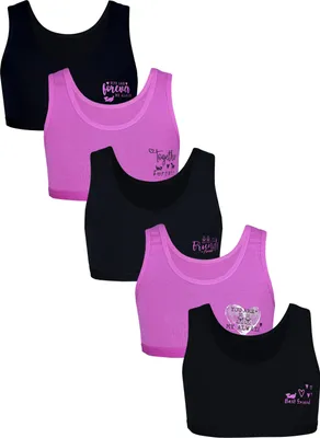 Produktbild von TupTam Mädchen Bustier mit breiten Trägern 5er Pack, Farbe: Forever Friends Schwarz Rosa, Größe: 146-152
