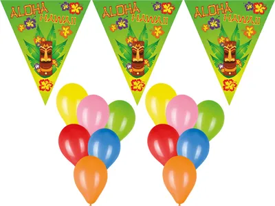 Produktbild von Deko Set Wimpelketten, Luftballons Aloha Hawaii Tiki 22 tlg. Größe: ohne Attribut