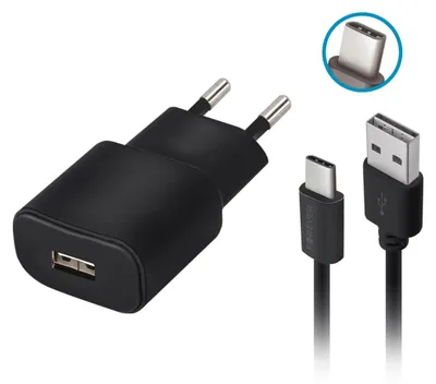 Immagine prodotto di Caricabatterie per cellulari Forever Caricabatterie da rete TC-01 1x USB 2A nero + cavo USB-C