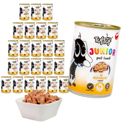 Obrázek produktu pro Tuftuf | Tuf Tuf Junior – 24 × 415 g – mokré krmivo – drůbež v omáčce – krmivo pro štěňata