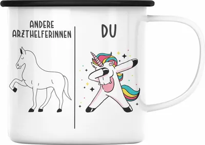 Produktbild von Trendation - Arzthelferin Emaille Tasse Geschenk mit Spruch Danke Dankeschön Geschenkidee für Arzthelferinnnen (Schwarz)