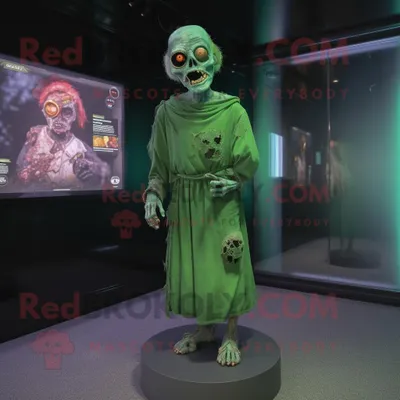 Productafbeelding van Forest Green Zombie mascotte REDBROKOLY kostuum personage gekleed met een wikkeljurk en digitale horloges