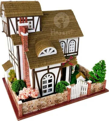 Produktbild von Habarri | Miniaturhaus - DIY-Puppenhaus - Holzhaus mit Möbeln und LED-Beleuchtung - Geschenk für Kinder - Haus auf der Tulpenfarm