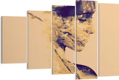 Produktbild von Bild auf Leinwand - Leinwandbild - 5 Teile - Frau Vögel Fotomontage - 150x100cm - Wand Bild - Wanddeko - Wandbilder - Leinwanddruck - Bilder - Wanddekoration - Leinwand bilder - EG150x100-4246