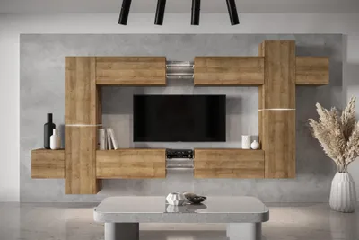 Produktbild von Furnitech Wohnwand Wohnzimmer - Hängend Wohnwand Modern - Regale und TV Schrank - Wohnzimmer Möbel ohne LED (AN91NEW-21DZ-M6 MATT)