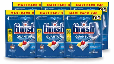 Produktbild von 6 x Finish Quantum All-in-One Vaatwastabletten Citroen - 46 Kapseln - Vorteilspackung - 6 Stücke