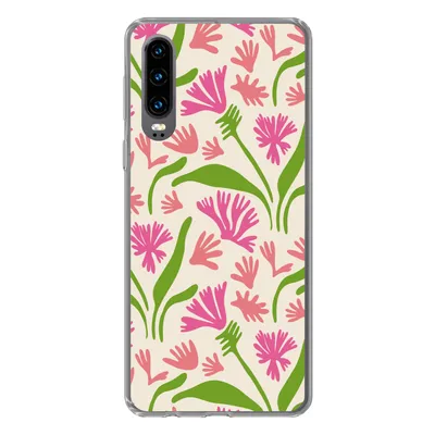 Produktbild von MuchoWow® Handyhülle Schutzhülle Hülle für Huawei P30 Blume - Muster - Blatt Silikon Softcase Handy Hülle - Kartenbesitzer
