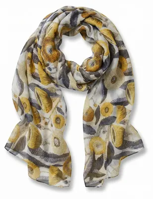 Produktbild von styleBREAKER Damen Schal mit Blumen Muster & kurzen Fransen | weiches Halstuch 180x72 cm | leichter Viskose Sommerschal für Frühling & Übergang