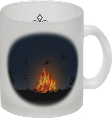 Produktbild von Kaffeetasse mit gruseligem Hexenfeuer Motiv und Spruch - Happy Halloween