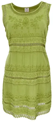Produktbild von Besticktes Boho Sommerkleid, Indisches Hippie Minikleid - Grün, Damen, Viskose, Kleider