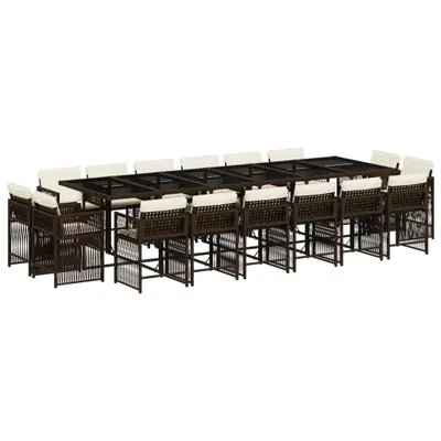 Produktbild von 17-tlg. Garten-Essgruppe mit Kissen Braun Poly Rattan