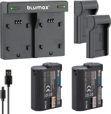 Produktbild von 2x Akku + Lader für Nikon EN-EL15C  A/B/C Z5 Z6 Z7 II D7500 2250 mAh (7,0V)