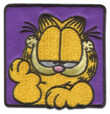 Obrázok produktu pre Comercial Mercera Garfield © fialový komiksový kocúr vyšívaný - nášivka, nažehľovačka, nažehľovacia nášivka, nášivka, nášivky, nažehliť, veľkosť: 5,5 x 5,6 cm