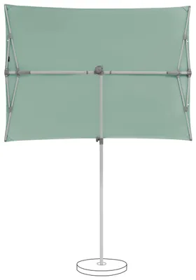 A rectangular umbrella is shown from the underside, mounted on a pole with a circular base.