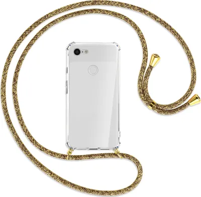 Produktbild von Handykette Backcover-Schutzhülle mit Band (Metall goldfarben) für Google Pixel 3 XL - braun+beige