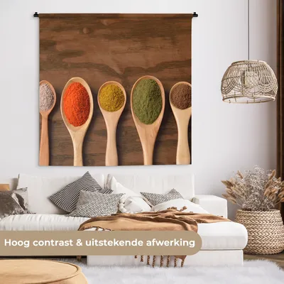 Produktbild von MuchoWow® Wandteppich Wandbehang Schöpfkelle - Kräuter - Lebensmittel - Gewürze - Tisch 150x150 cm Tapisserie Dekoration Wandtuch - Wohnaccessoires - Modernes