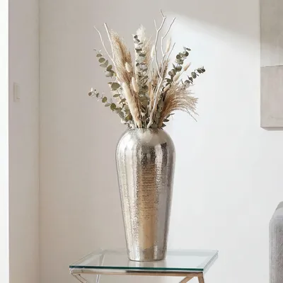 Produktbild von WOHNLING Dekovase Aluminium 50cm Silber Standvase groß Bodenvase rund modern Vase Metall für Blumen Design Wohnzimmer Deko - Wohndeko Handmade