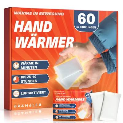 Productafbeelding van Bramble – Handwarmers (60 paar, in totaal 120) – Luchtgeactiveerde handwarmers voor buitensporten – Binnen enkele minuten warmte, zonder geur – Tot 10 uur warmte