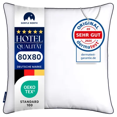 Produktbild von Gentle North Hochwertige Kopfkissen 80x80 cm groß in Hotelqualität - Flauschiges, gut gefülltes Schlafkissen für Allergiker geeignet - 60° Waschbar