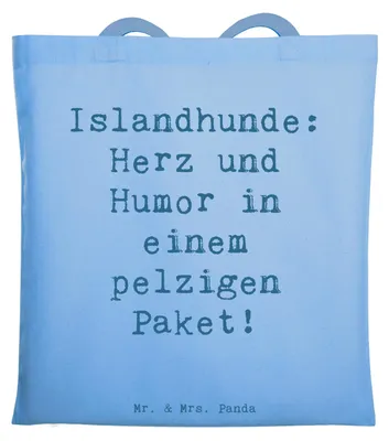 Produktbild von Mr. & Mrs. Panda Shopping Tasche Spruch Islandhund Freude - Sky Blue - Geschenk, positive Energie, Beutel, Hunderassen, Schafhunde, Humor, Laptoptasche, liebevolle Hunde