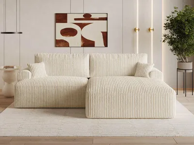 Produktbild von GrainGold Ecksofa L-Form Rechts Serene - Ecksofa mit Schlaffunktion und Bettkasten - Moderne Ecksofa, Wohnzimmer Ecksofa - Eckcouch Beige (Tilia 3)