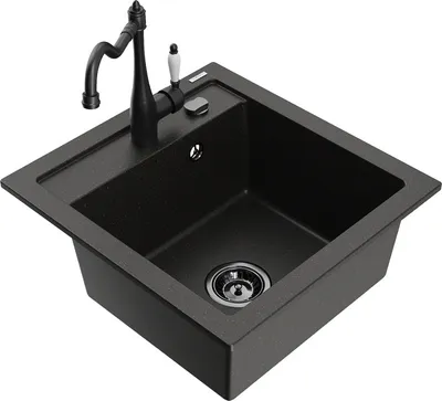 Produktbild von Mexen Vito 1-Becken-Granit-Spüle mit Mischbatterie Carla, Schwarz/Gold metallisch - 6503-75-670700-70-B