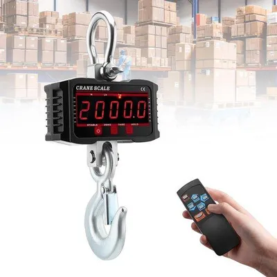 Zdjęcie produktu dla Waga do przyczep 2000 kg - Elektroniczna, cyfrowa waga wisząca - Duży wyświetlacz LCD
