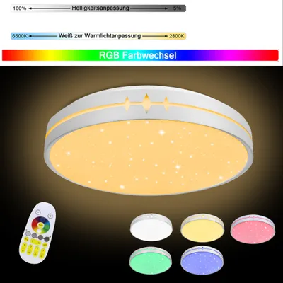 Produktbild von XINZI 60W LED Deckenleuchte Dimmbar,  Dimmbare Farbwechsel Deckenlampe mit Fernbedienung, Acryl Strasssteine Sternenhimmel Lampe(Weiß)