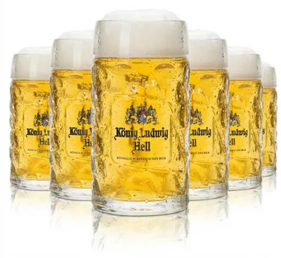 Produktbild von 6x König Ludwig Bier Glas 0,5l Krug Raute Seidel Sahm Relief Gläser Henkel Krüge