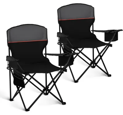 Imagen del producto de Juego de dos sillas de camping plegables, con bolsa térmica y portavasos, capacidad de carga de 120 kg, ideales para actividades al aire libre