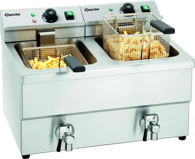 Produktbild von Bartscher A150407 Imbiss II Double Fritteuse, Edelstahlgehäuse, herausnehmbarer 16 l Ölbehälter, Timer