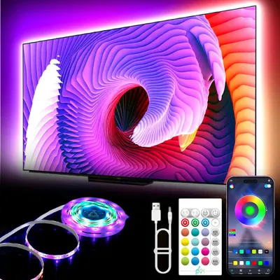 Produktbild von 5m LED-Hintergrundbeleuchtung für TV,RGB-LED-Leiste mit Fernbedienung,Musik-Synchronisation,Bluetooth-App-Steuerung,USB-betrieben,für Schlafzimmer