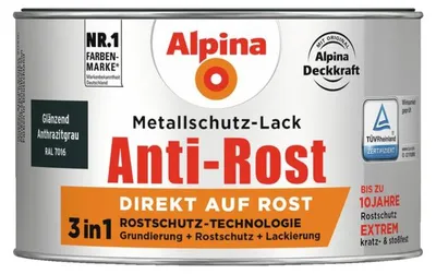 Produktbild von Alpina Metallschutzlack Anti-Rost Anthrazitgrau 300 ml glänzend