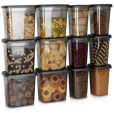 Produktbild von Vilde | Vorratsdosen 12er Set - 1 / 1,85 L - Kunststoff - Mikrowellengeeignet - Grau Transparent