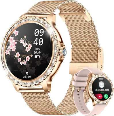Zdjęcie produktu dla Smartwatch damski z funkcją telefonu, 1,32-calowy diamentowy zegarek fitness damski dla IOS Android z monitorem snu, monitorem tętna, tlenem krwi, cyklem menstruacyjnym
