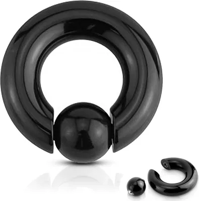 Produktbild von viva-adorno 6 x 12 x 10mm Piercing BCR Spring Ball Closure Ring Intimpiercing Klemmring Chirurgenstahl 316L Clip in Pop out schwarz XXL Z425x