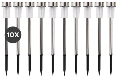 Zdjęcie produktu dla Grundig Solarne lampy ogrodowe 10 sztuk - lampy solarne z białym światłem - 6-8 godzin pracy na baterii - wodoodporność IP44 - Ø4,8 x 36,5 cm - stal nierdzewna