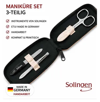 Produktbild von Maniküre Set Solingen 3-teilig mit Nagelschere, Pinzette & Saphirnagelfeile  Germany Beige